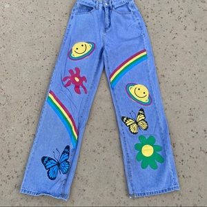 Shein High Waist Cartoon Graphic Straight Jeans